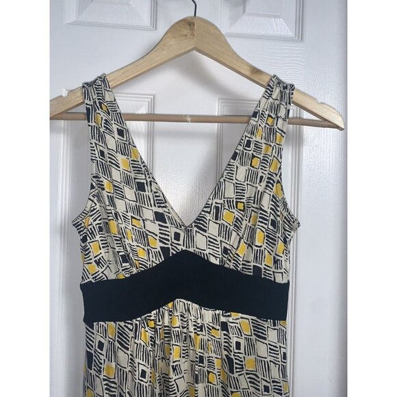 Diane Von Furstenberg DVF 100% Silk Sleeveless Yellow Black Geometric Dress Sz 2 - Picture 3 of 7
